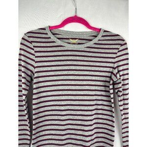 Faded Glory Womens Striped Long Sleeve Top S (4/6) Cotton/Spandex Gray & Burgund